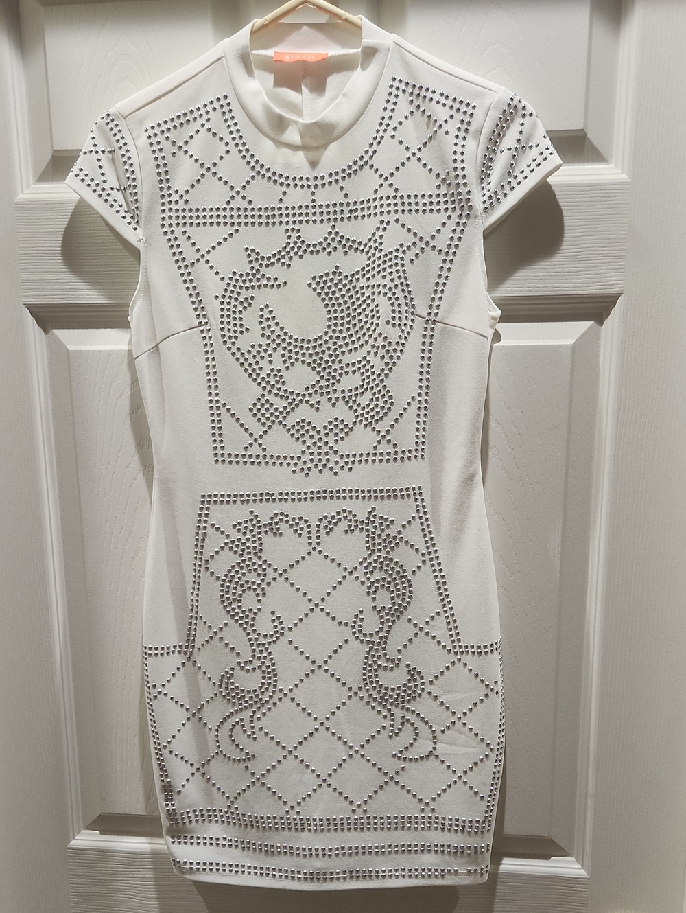 White Studded Cap-Sleeve Bodycon Dress